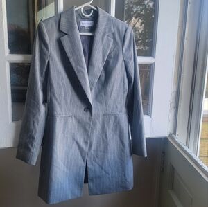 Calvin Klein Slate Pinstripe Long Blazer - Size 8
